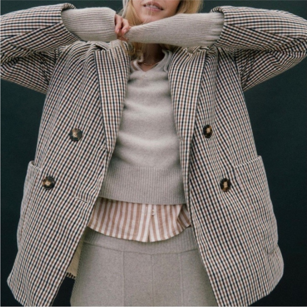 Madewell Padded Jacket in Plaid Double-Breasted Quilted Blazer NB250